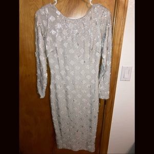 Authentic Dress the Population white sequin midi dress